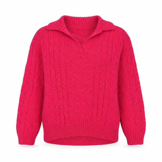 Tu Women’s Pink Collared Cable Knit Pullover Jumper Size 14