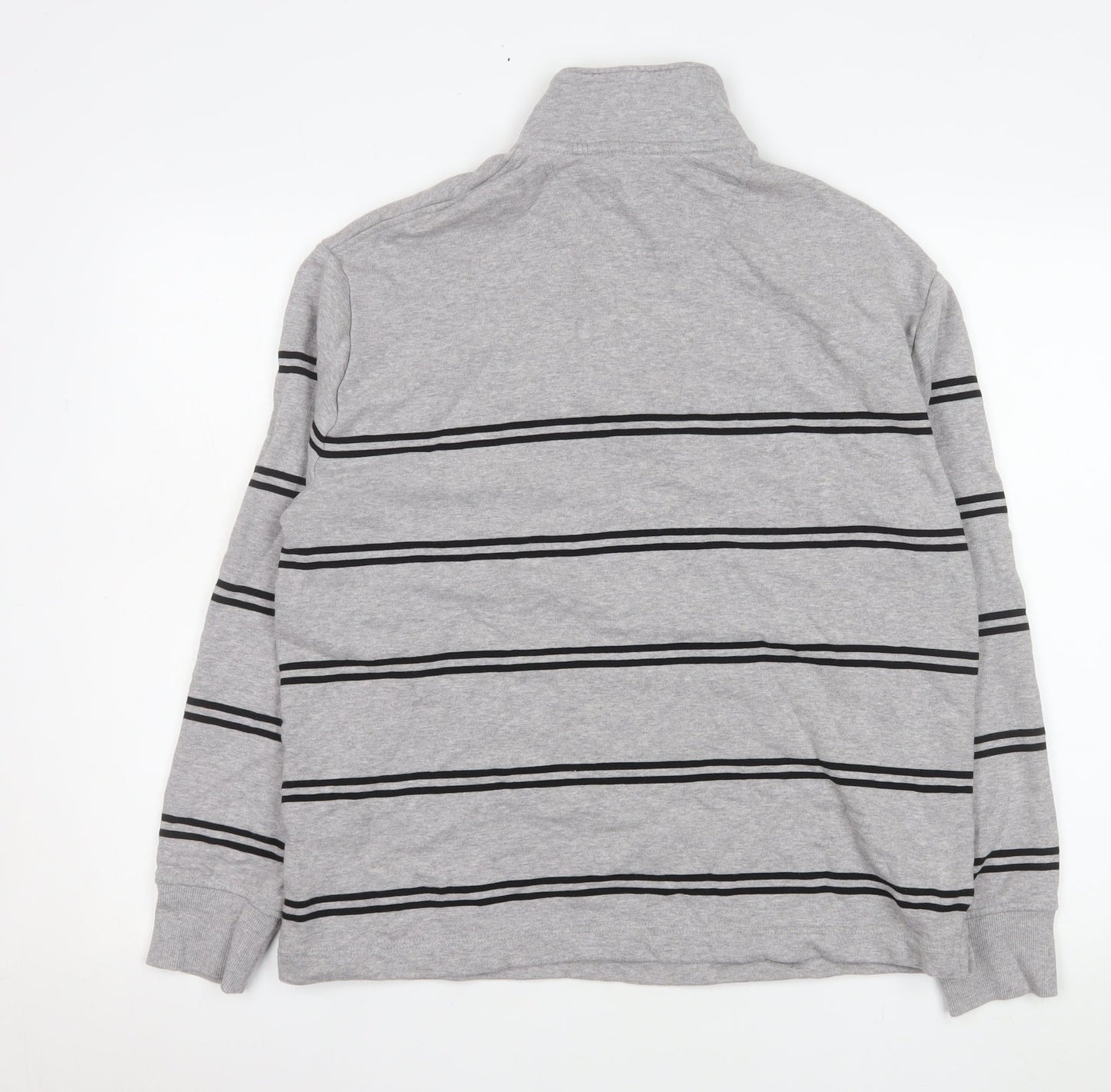 Marks and Spencer Men's Grey Striped 1/4 Zip Sweatshirt M