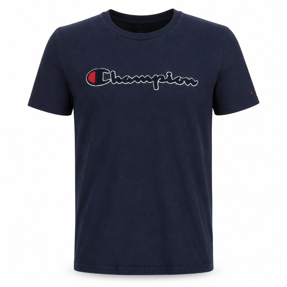 Champion Men's Navy Blue Medium Logo Crew Neck T-Shirt