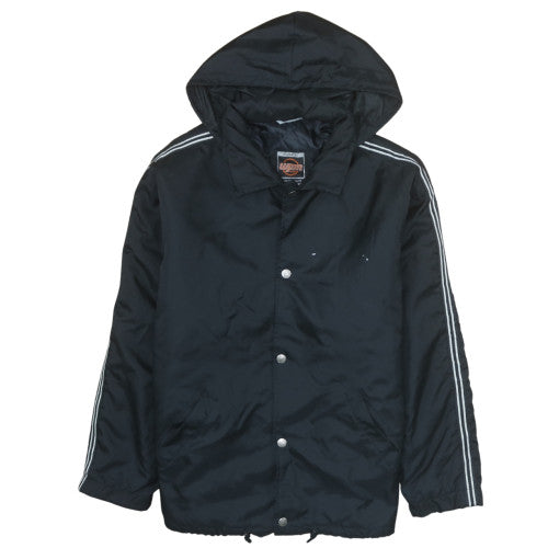 Wampum Mens Black Hooded Windbreaker Jacket L Nylon Snap Casual