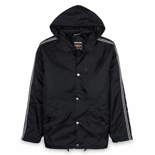 Wampum Mens Black Hooded Windbreaker Jacket L Nylon Snap Casual