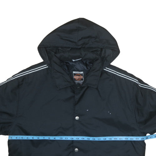 Wampum Mens Black Hooded Windbreaker Jacket L Nylon Snap Casual