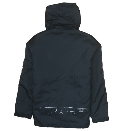 Wampum Mens Black Hooded Windbreaker Jacket L Nylon Snap Casual