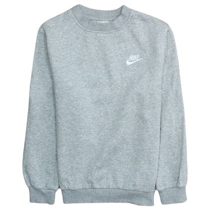 Additional front view of Nike girls’ grey pullover crew neck fleece sweatshirt, size M
