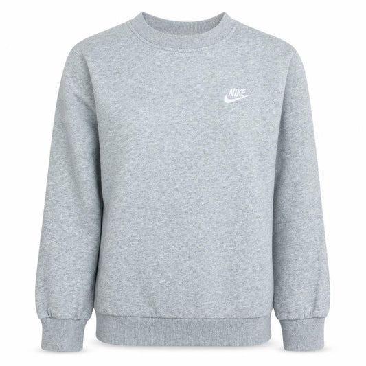 Front view of Nike girls’ grey pullover crew neck fleece sweatshirt, size M