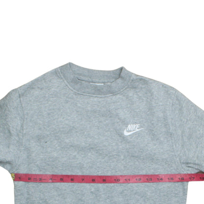 Back view of Nike girls’ grey pullover crew neck fleece sweatshirt, size M