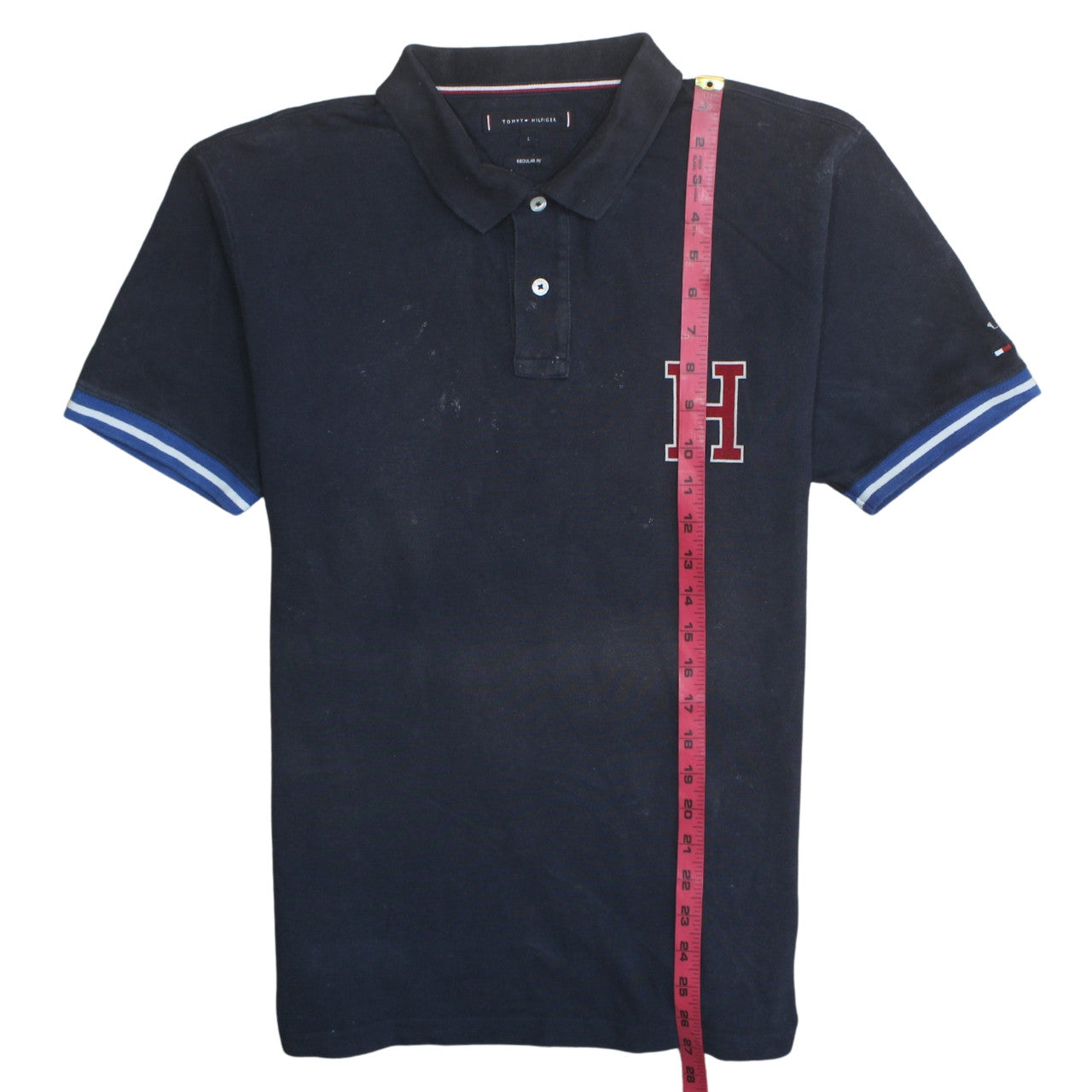 Tommy Hilfiger Men's Navy Blue L Regular Fit Cotton Polo Shirt
