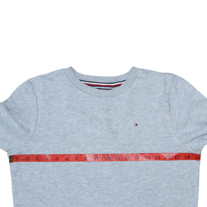 Back view of Tommy Hilfiger boys’ grey pullover sweatshirt, size 164, long sleeve