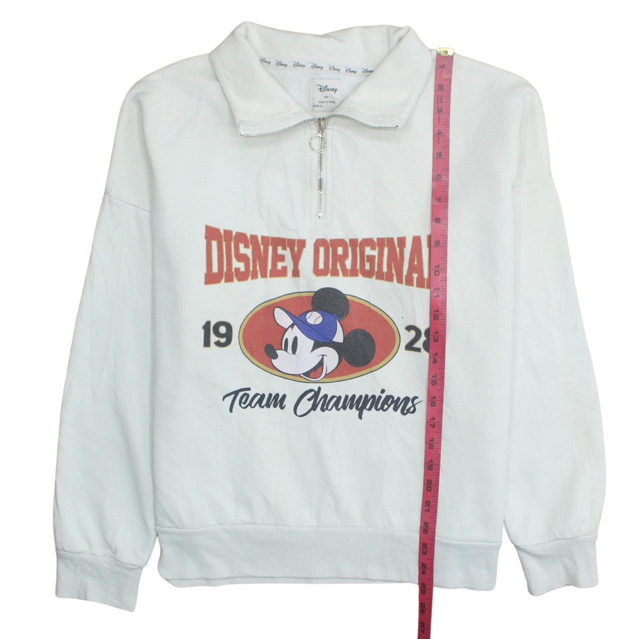 Disney Women White 1/4 Zip Sweatshirt L Mickey Mouse Team