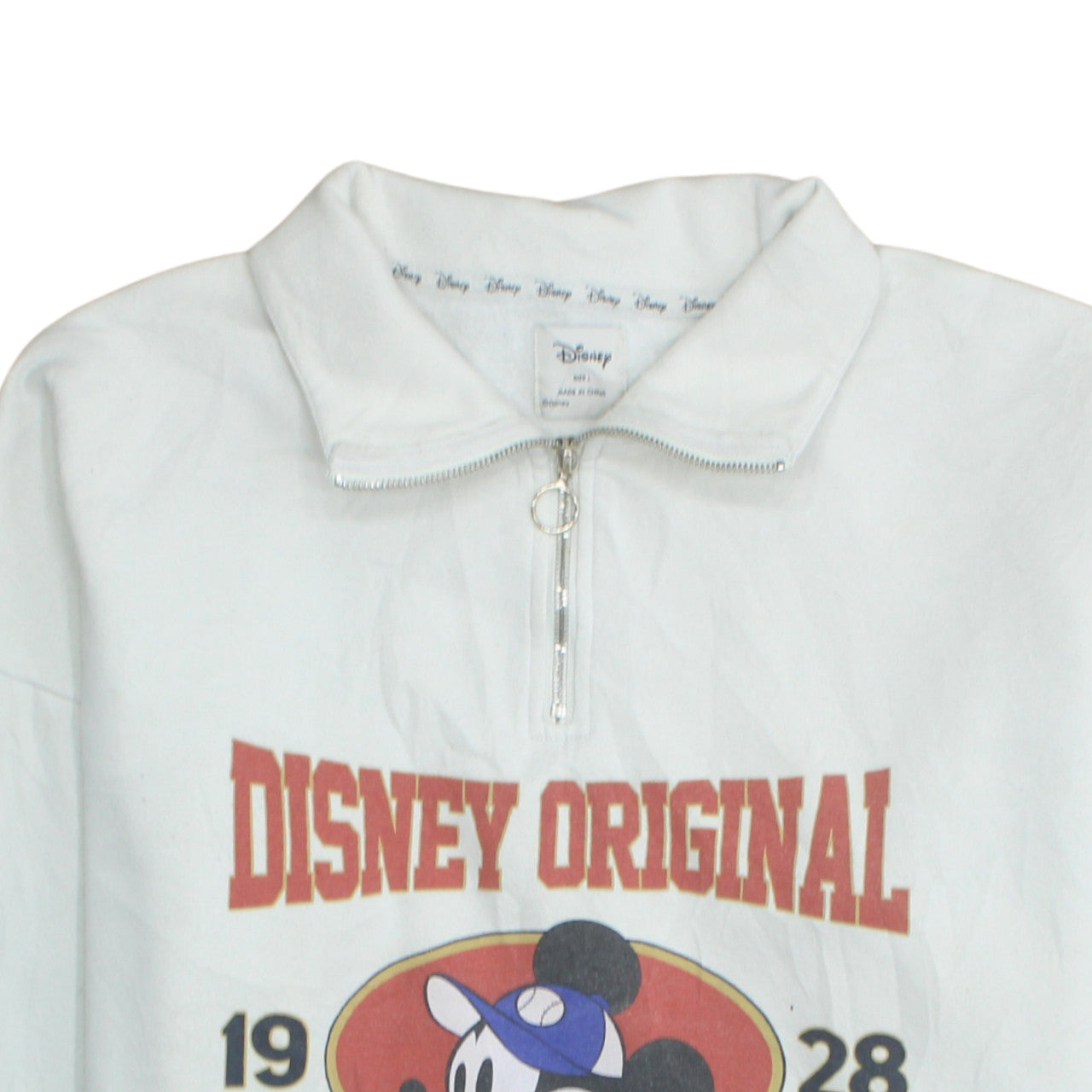Disney Women White 1/4 Zip Sweatshirt L Mickey Mouse Team