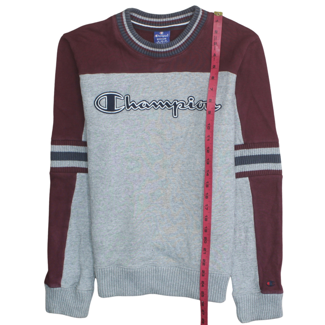 Champion Men’s Grey Burgundy Crew Neck Sweatshirt Medium Pullover Logo