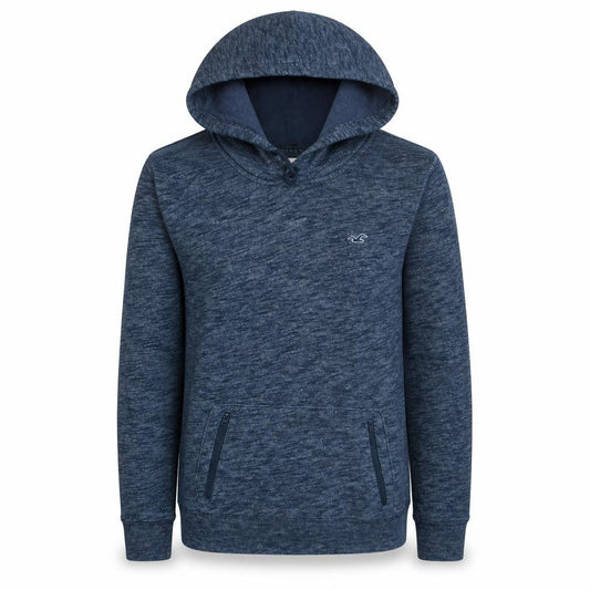 Hollister Men's Blue Pullover Hoodie Size M Logo Zip Pocket Fleece