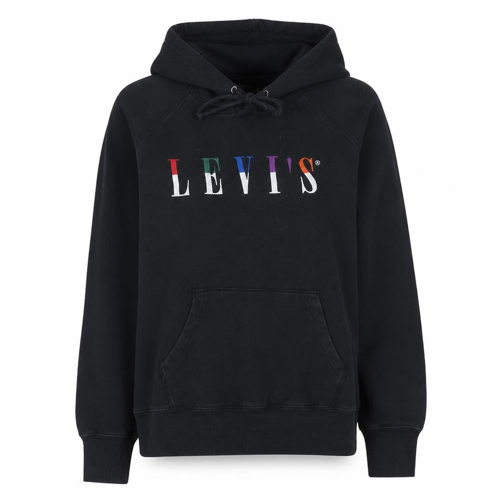 Levi's Womens Black Large Pullover Hoodie Embroidered Logo Cotton Blend
