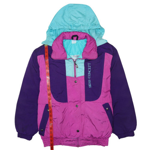 Swiss Concept Women's Multicoloured Ski Jacket Hooded M Retro 90s Winter Coat