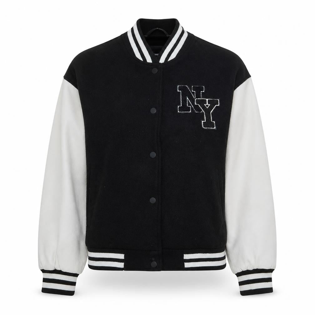 Jennyfer Womens Black Varsity Jacket S College Style NY Patch