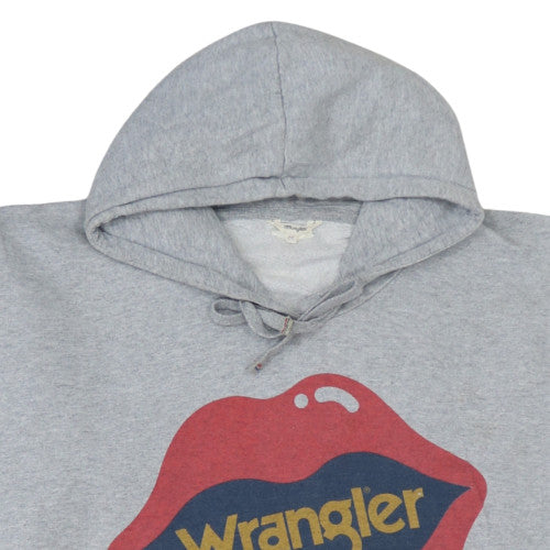 Wrangler Mens Grey Pullover Hoodie M Graphic Lips Logo Sweatshirt