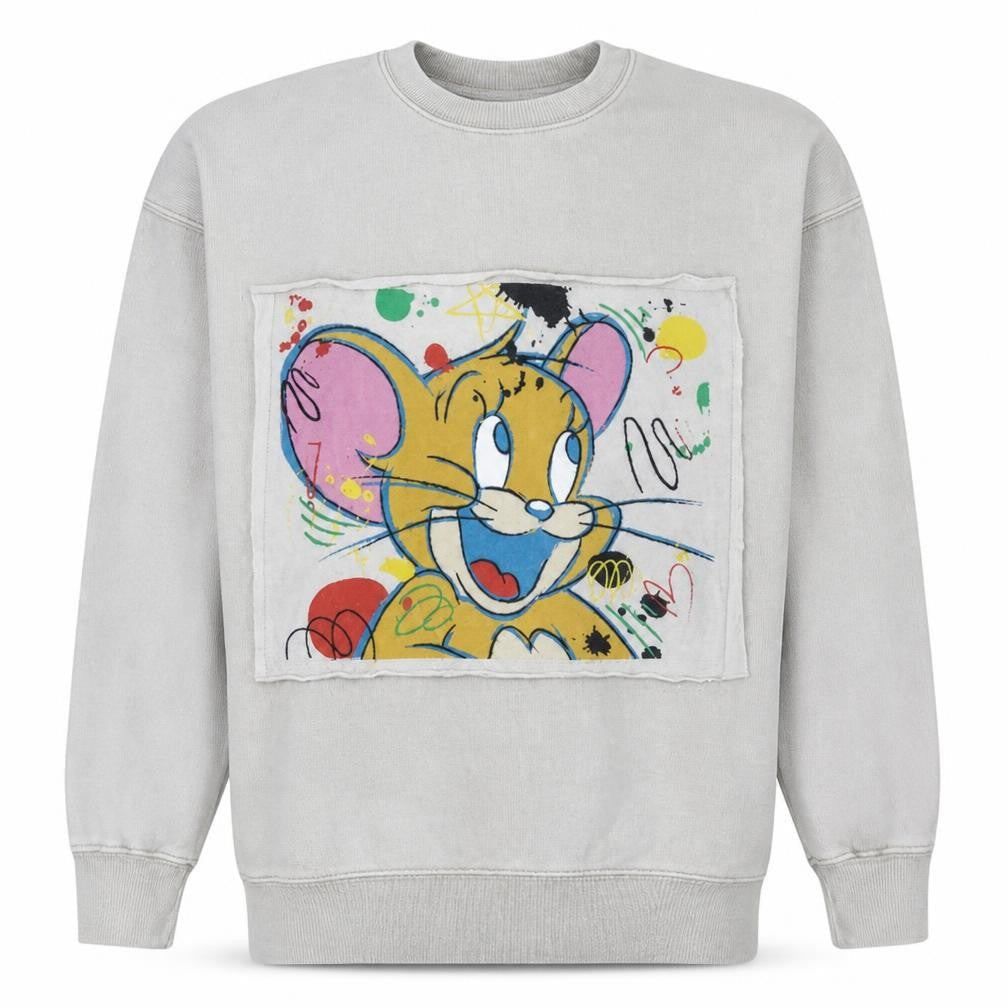 Tom and Jerry Men's Grey XS Crew Neck Graphic Sweatshirt
