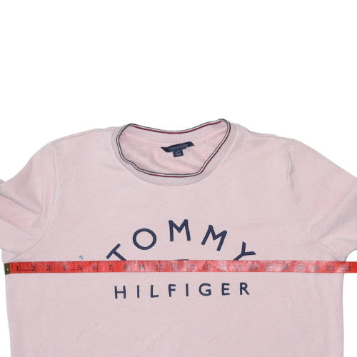 Tommy Hilfiger Women Pink Logo Cotton Crew Neck Sweatshirt L