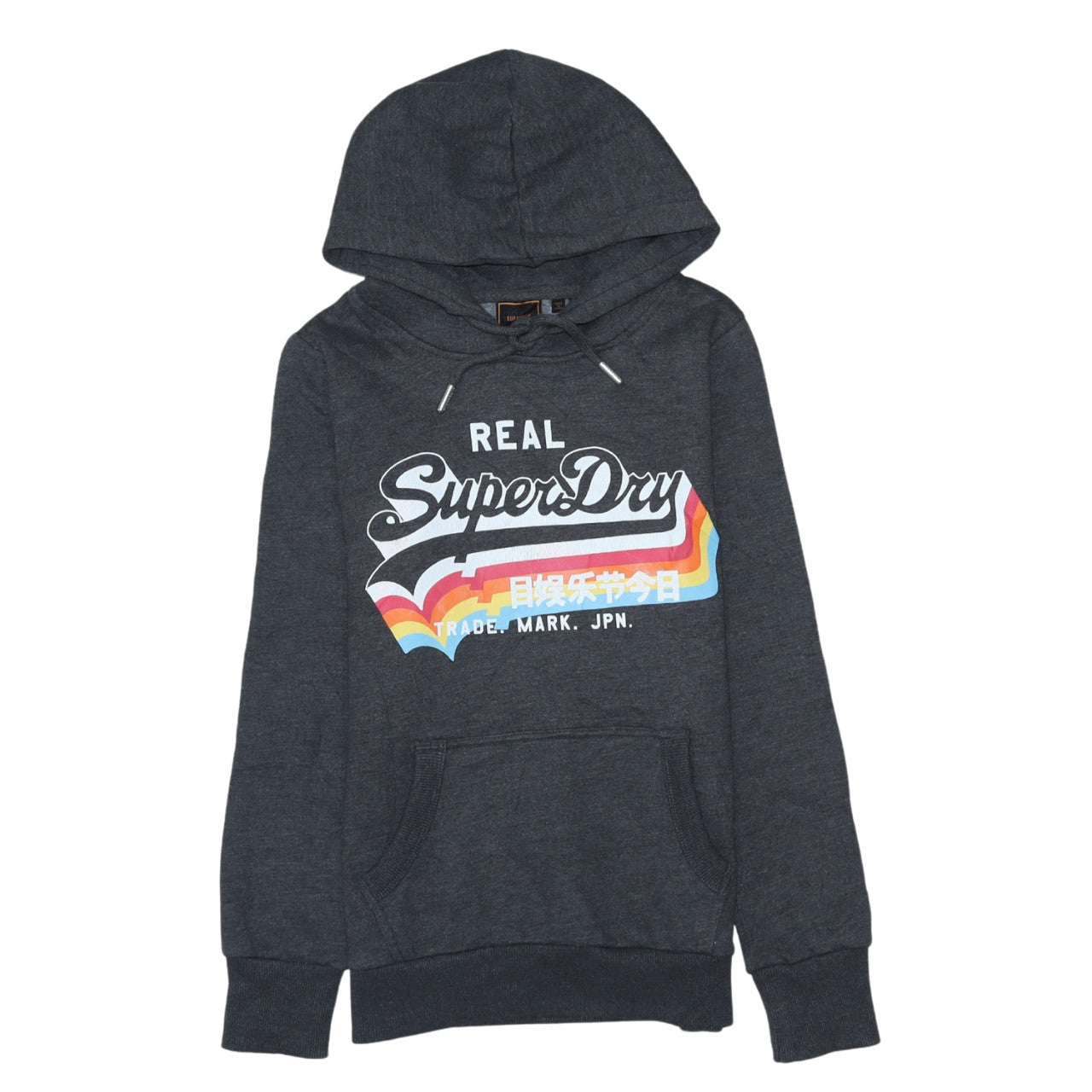 Superdry Womens Dark Grey Pullover Hoodie Size M Graphic Print