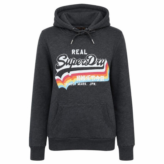 Superdry Womens Dark Grey Pullover Hoodie Size M Graphic Print