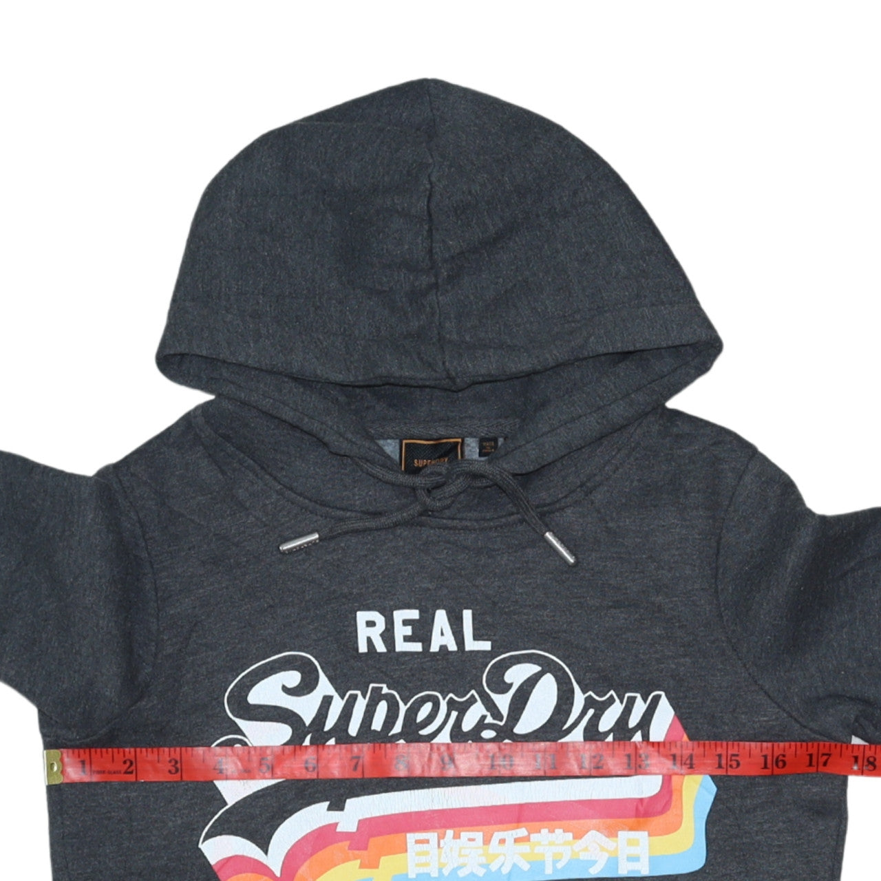 Superdry Womens Dark Grey Pullover Hoodie Size M Graphic Print