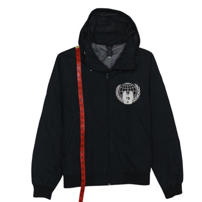 B&C Collection Men's Black Hooded Bomber Jacket L Anonymous Print