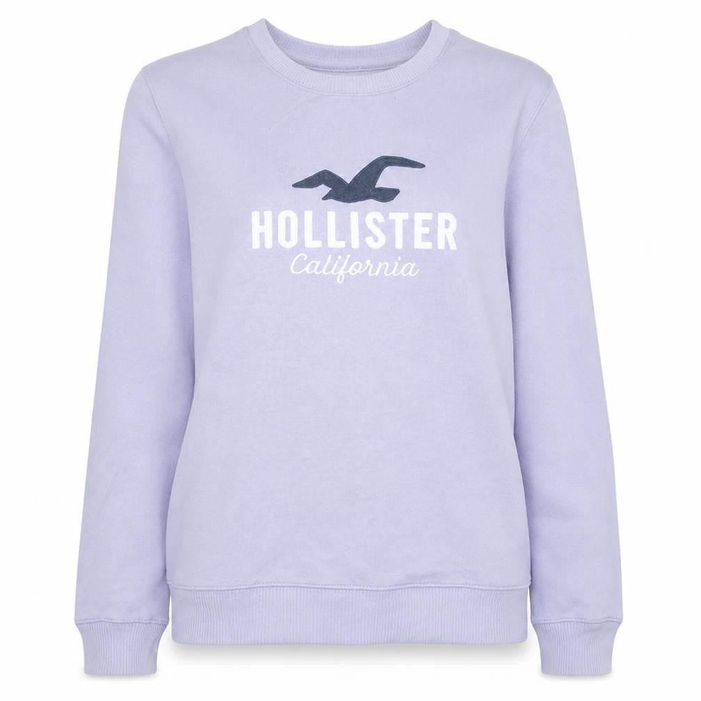 Hollister Women Purple Logo Pullover Sweatshirt L Cotton Blend