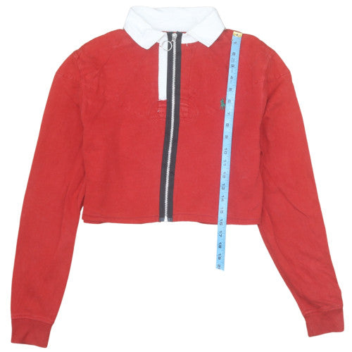 Ralph Lauren Women's Red Cropped Long Sleeve Polo Top S