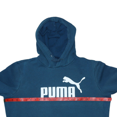 Puma Men Blue Pullover Hoodie Medium Logo Sports Fleece Sweatshirt