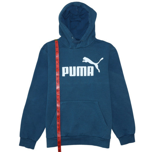 Puma Men Blue Pullover Hoodie Medium Logo Sports Fleece Sweatshirt