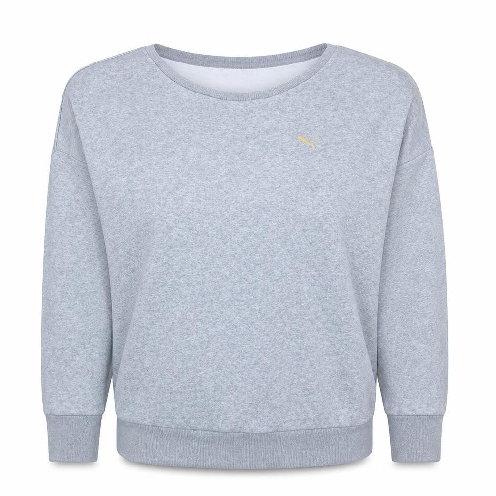 Puma Women Grey Crew Neck Pullover Sweatshirt UK 12 Cotton Blend
