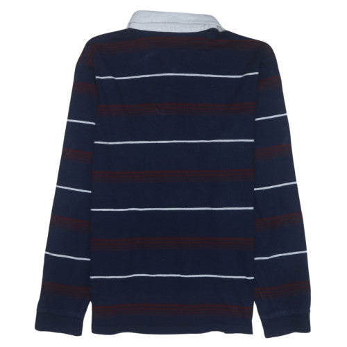 Atlas For Men Navy Blue XL Long Sleeve Striped Collared Polo Shirt
