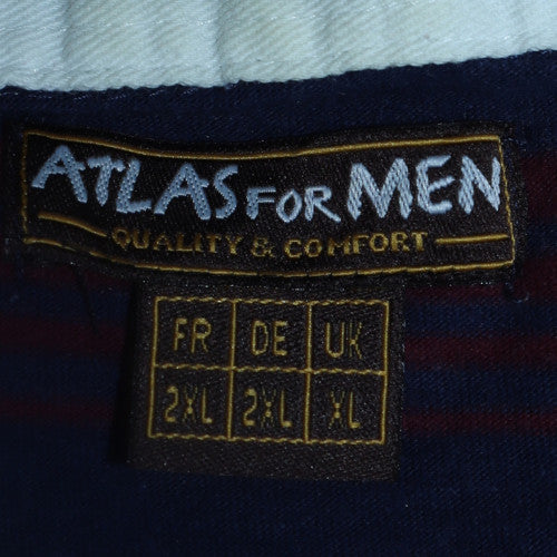 Atlas For Men Navy Blue XL Long Sleeve Striped Collared Polo Shirt