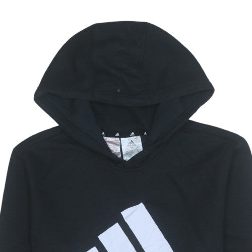 Adidas Boys Black Pullover Hoodie Size 13-14 Years Classic Logo Cotton Blend