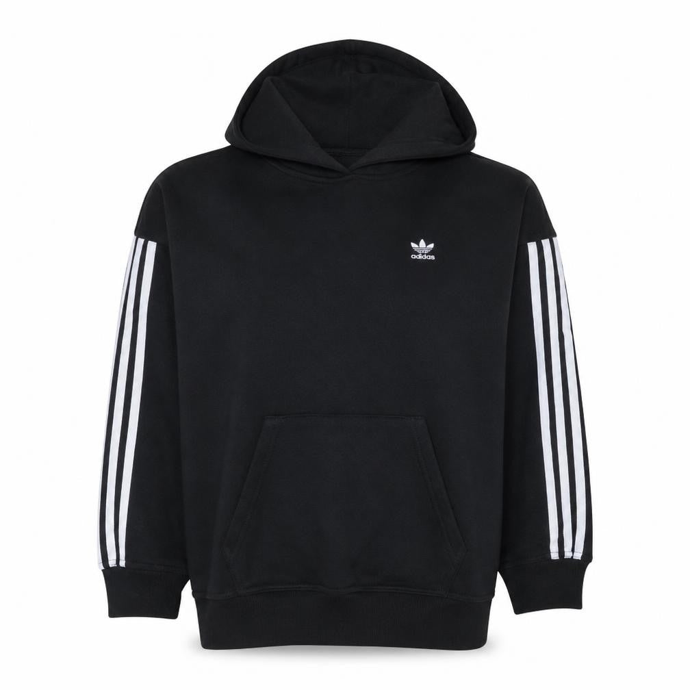Adidas Women Black Size 10 Pullover Hoodie with Logo and Stripes