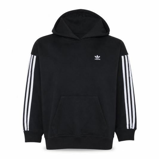 Adidas Women Black Size 10 Pullover Hoodie with Logo and Stripes
