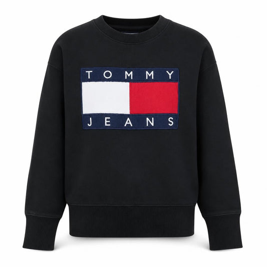 Tommy Jeans Womens Black XS Cotton Crew Neck Pullover Sweatshirt