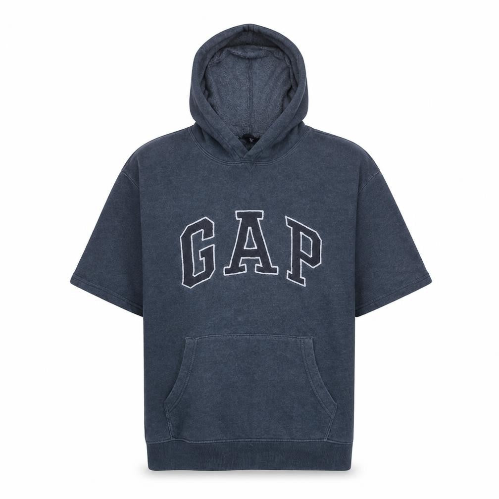 Gap Mens Grey Short Sleeve Pullover Hoodie L Fleece Logo