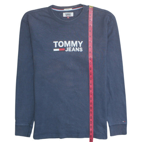 Tommy Jeans Men's Blue Sweatshirt S Regular Fit Cotton Logo Crew Neck