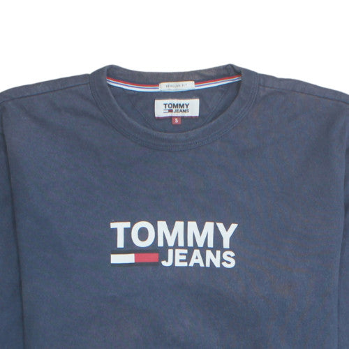 Tommy Jeans Men's Blue Sweatshirt S Regular Fit Cotton Logo Crew Neck