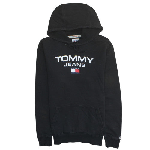 Tommy Jeans Men's Black Pullover Hoodie Medium Logo Fleece Sweatshirt