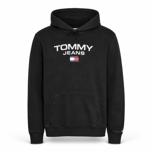 Tommy Jeans Men's Black Pullover Hoodie Medium Logo Fleece Sweatshirt