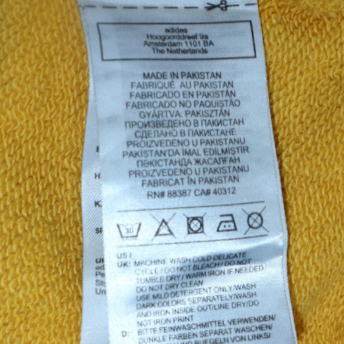 Adidas Mens Yellow Pullover Hoodie Small Logo Graphic Fleece