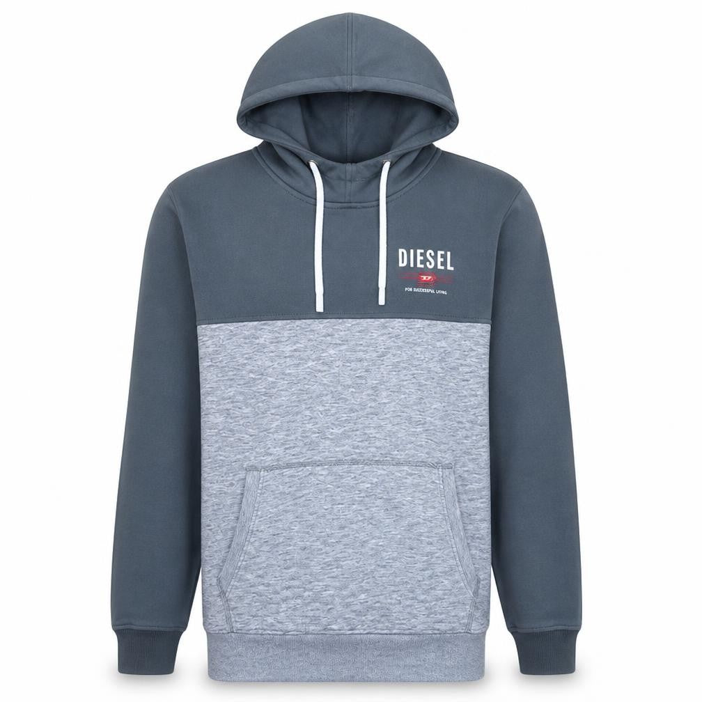 Diesel Men's Grey Pullover Hoodie L Logo Fleece Sweatshirt