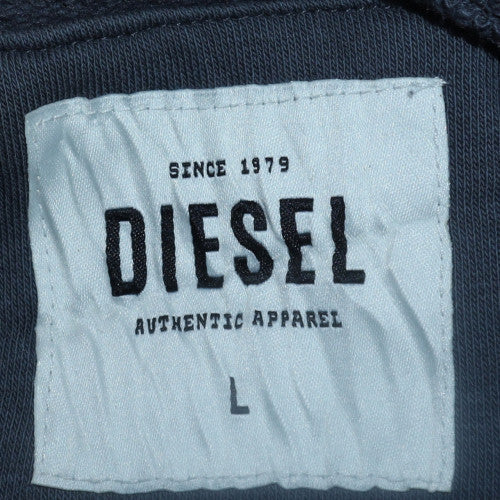 Diesel Men's Grey Pullover Hoodie L Logo Fleece Sweatshirt