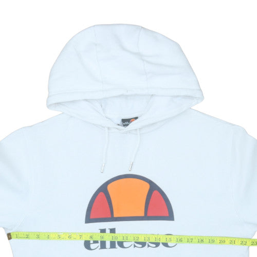 Ellesse Mens White Pullover Hoodie M Logo Fleece Sweatshirt