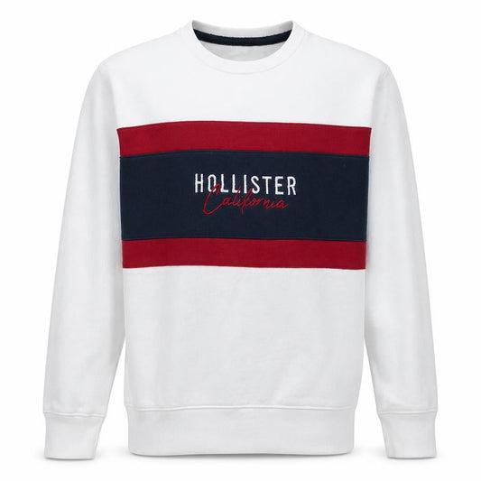 Hollister Mens White Red Navy Crew Neck Pullover Sweatshirt Size S