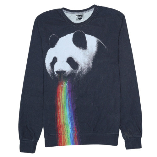 Mr Gugu & Miss Go Mens Black L Graphic Panda Rainbow Sweatshirt