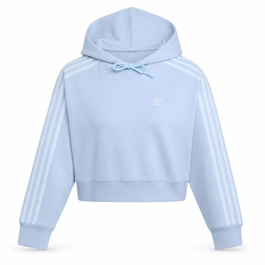 Adidas Women Blue Cropped Hoodie UK 8 Fleece Pullover Sweatshirt