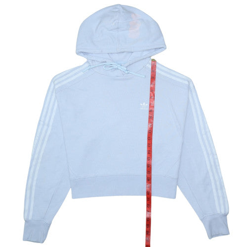 Adidas Women Blue Cropped Hoodie UK 8 Fleece Pullover Sweatshirt